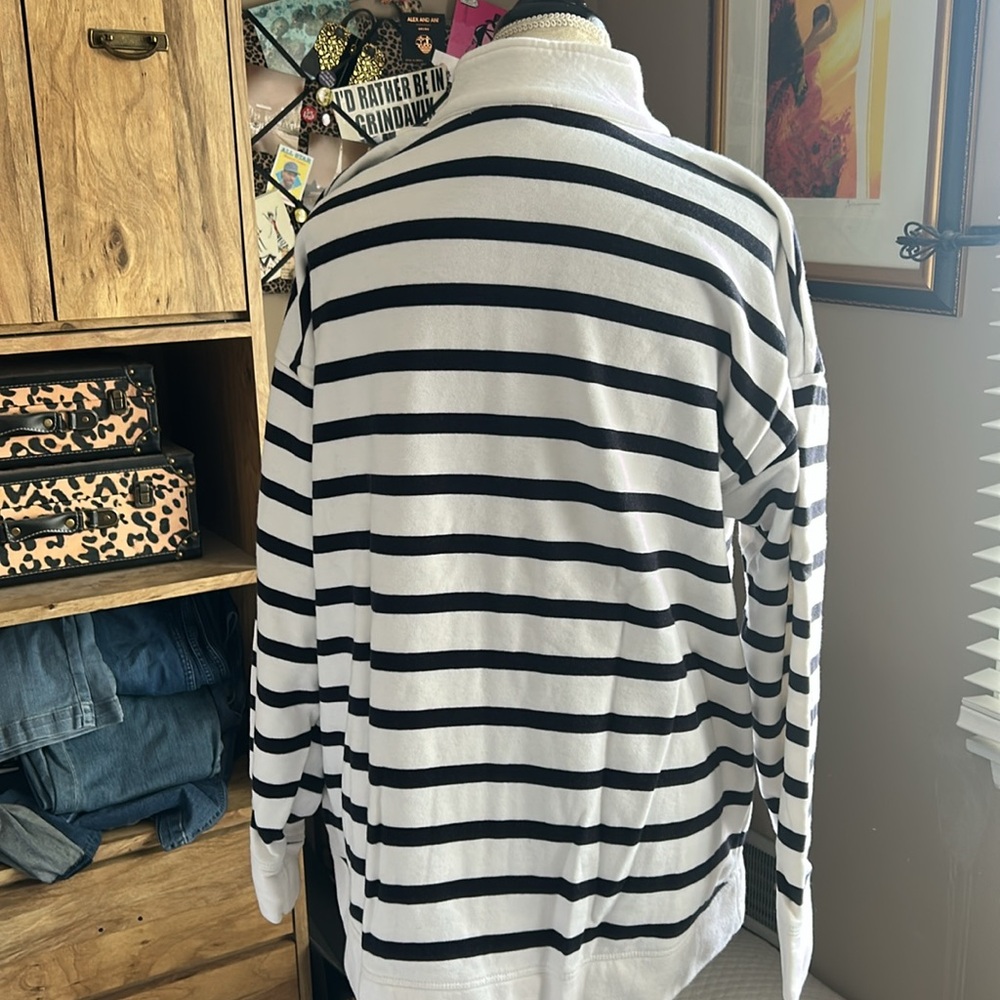 Talbots Black and White Zip Up Sweater with Stripes - XL - Picture 3 of 5